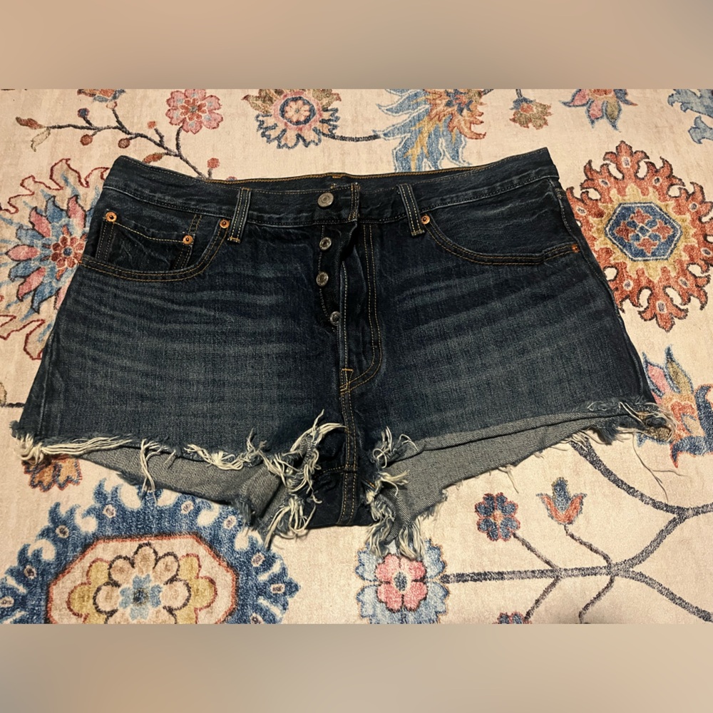 Levi's Dark Blue Frayed Jean Shorts